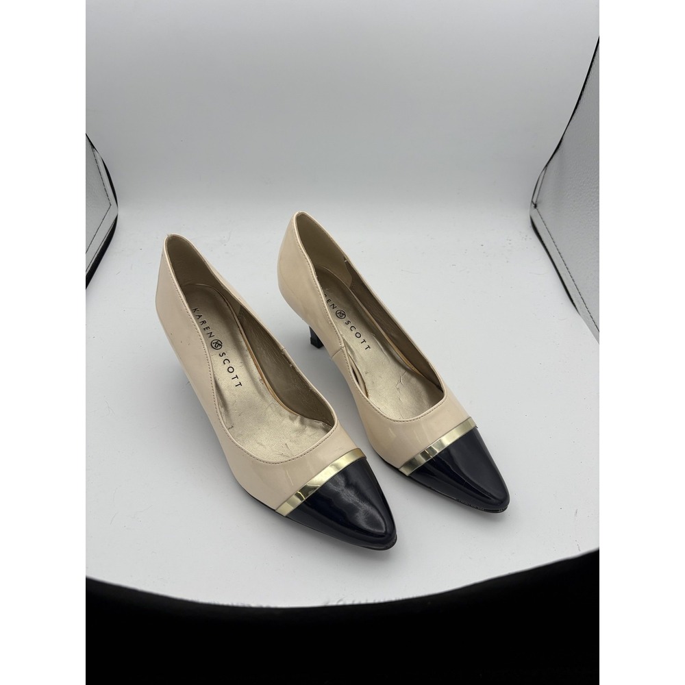 Karen Scott Shoes Womens Size 6 Beige Colorblock KS Rease Kitten Heel Pumps